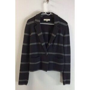 Woman’s Blue Grey Striped Loft Cotton Blazer Style Sweater Size M 🩶